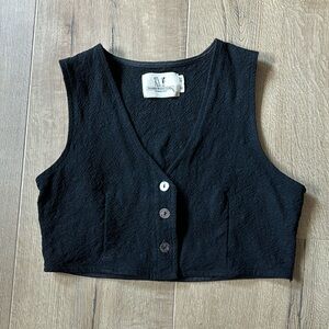 Fashion Brand Crop French Black Linen Vest, Size Small/X Small